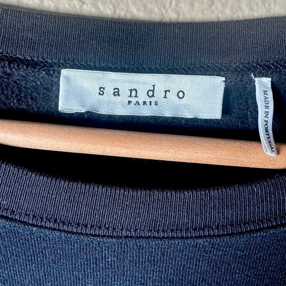 SANDRO Paris Crewneck Sweatshirt With Silver Grommet Eyelets Black - Picture 5 of 9